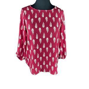 41 Hawthorn Womens Ellie Printed 3/4 Sleeve Blouse large Leaf Print burgundy